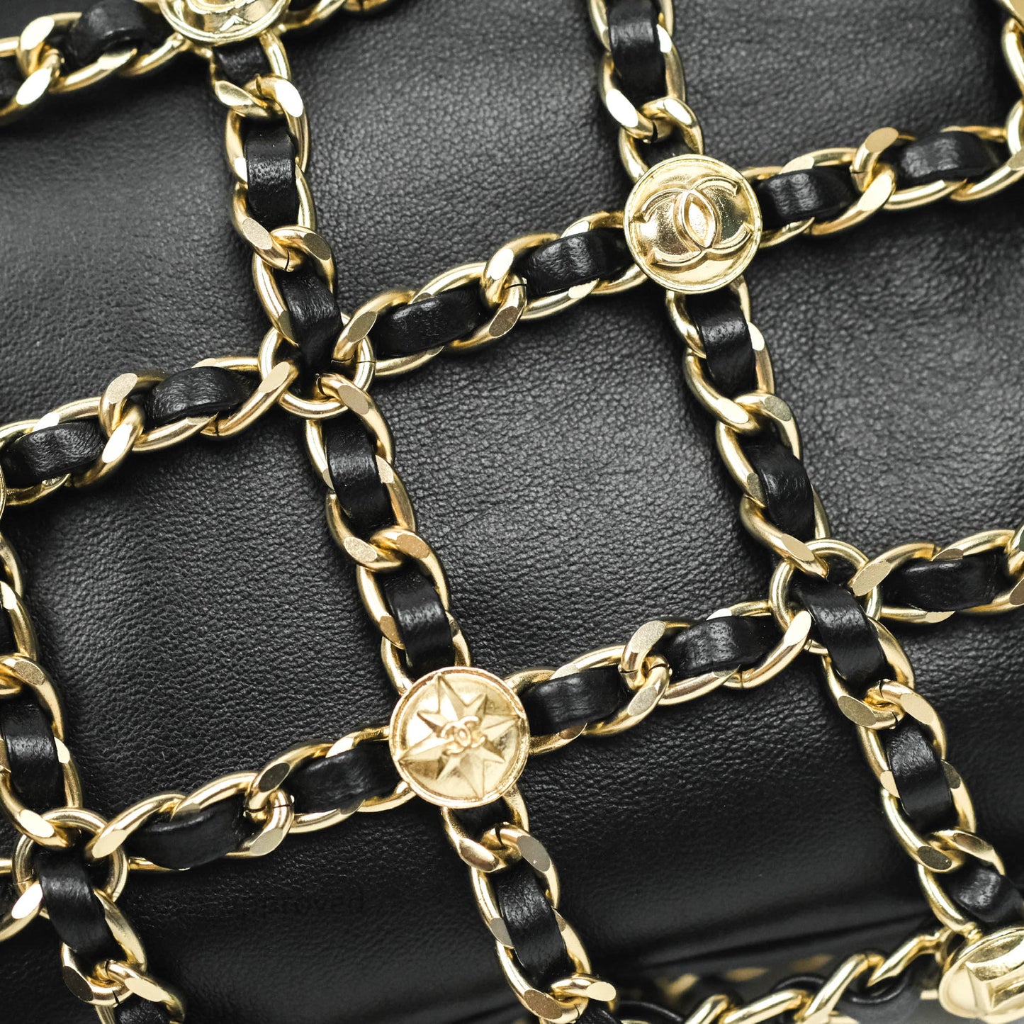 Chanel Leather Clutch with Chain Black Lambskin Light Gold Hardware