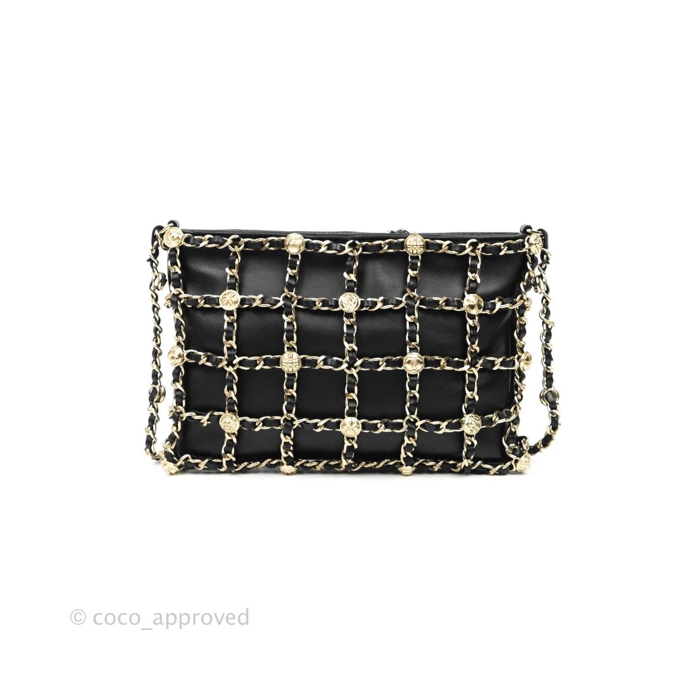 Chanel Leather Clutch with Chain Black Lambskin Light Gold Hardware