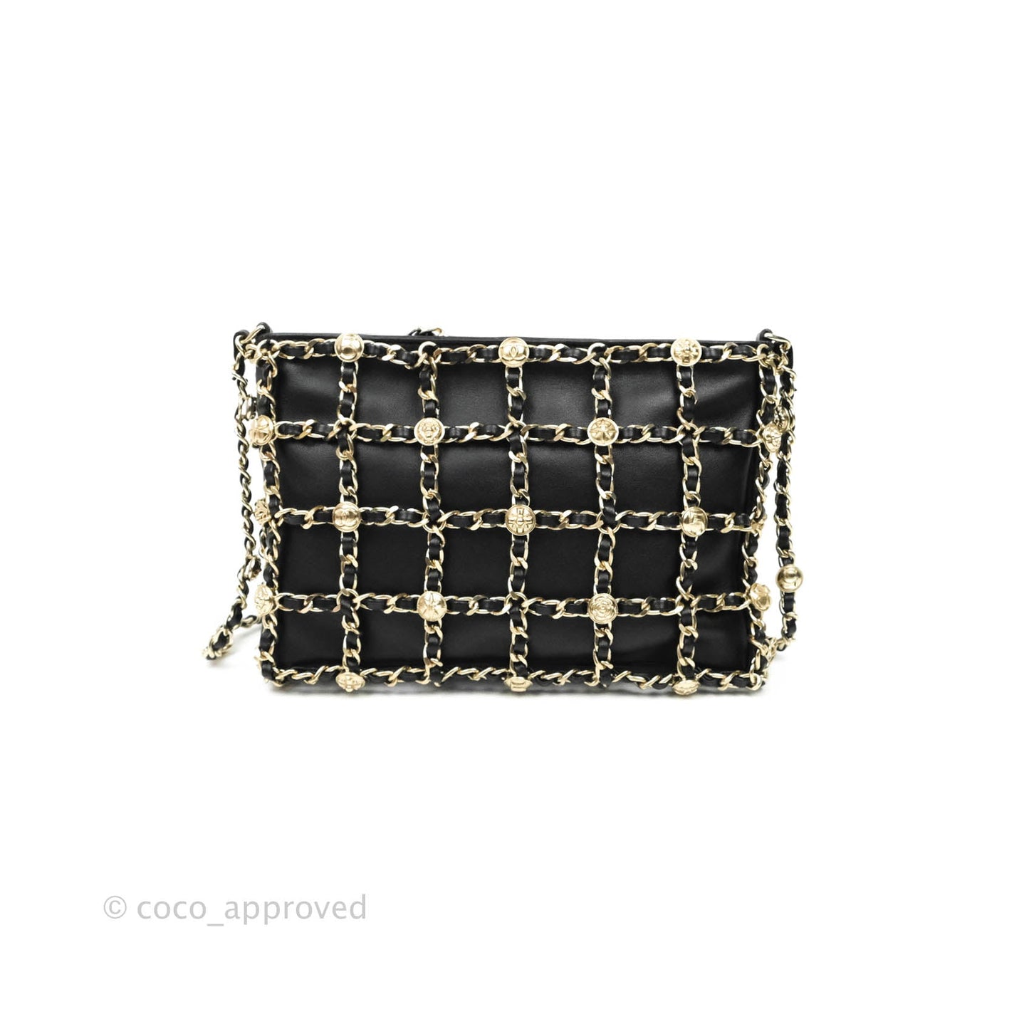 Chanel Leather Clutch with Chain Black Lambskin Light Gold Hardware
