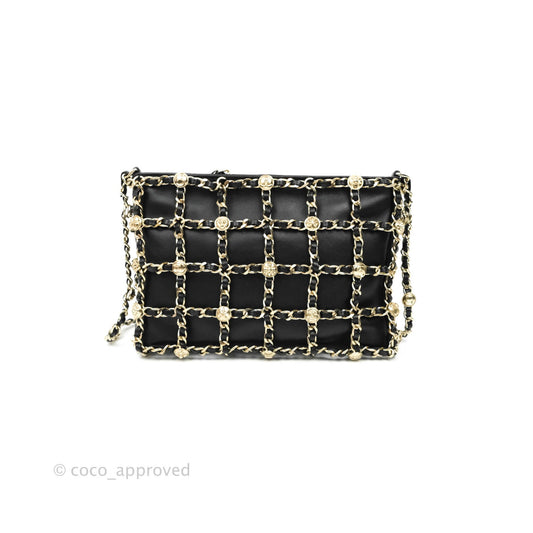 Chanel Leather Clutch with Chain Black Lambskin Light Gold Hardware