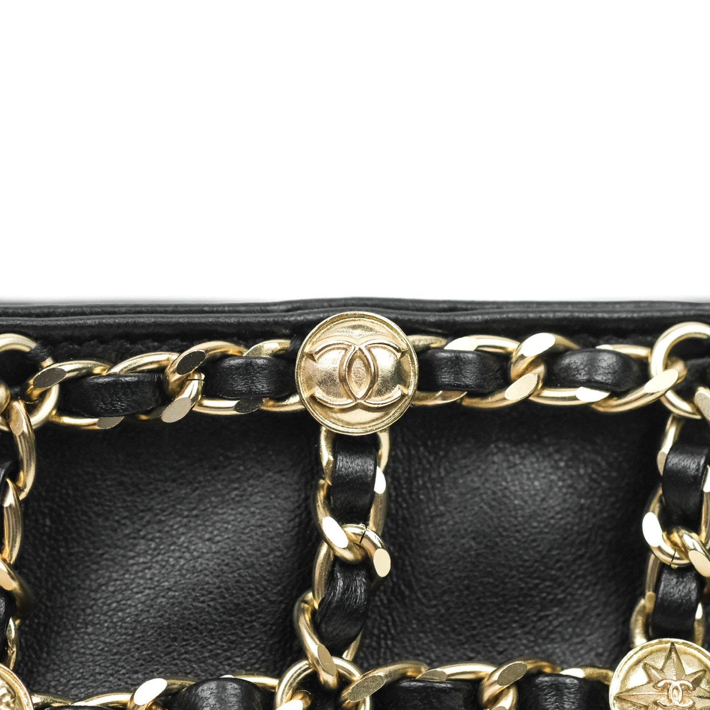 Chanel Leather Clutch with Chain Black Lambskin Light Gold Hardware