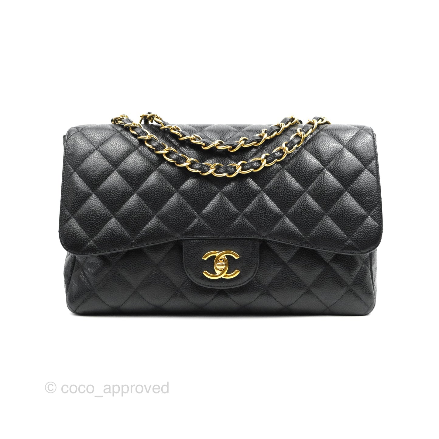 Chanel Jumbo Single Flap Black Caviar Gold Hardware
