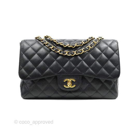 Chanel Jumbo Single Flap Black Caviar Gold Hardware