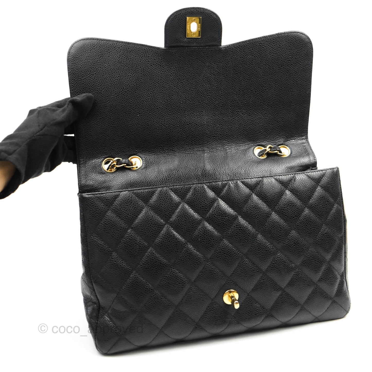 Chanel Jumbo Single Flap Black Caviar Gold Hardware