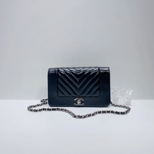 No.001548-Chanel Belle Vintage Chevron Wallet On Chain (Unused / 未使用品)