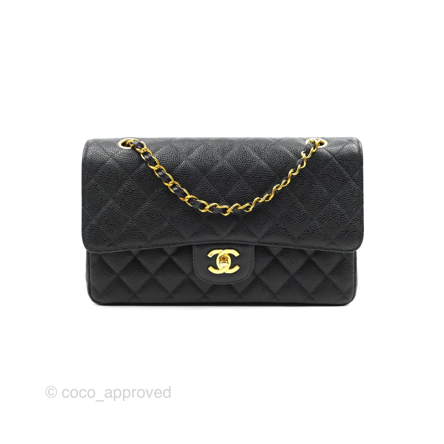 Chanel Vintage Classic M/L Medium Double Flap Black Caviar 24K Gold Hardware