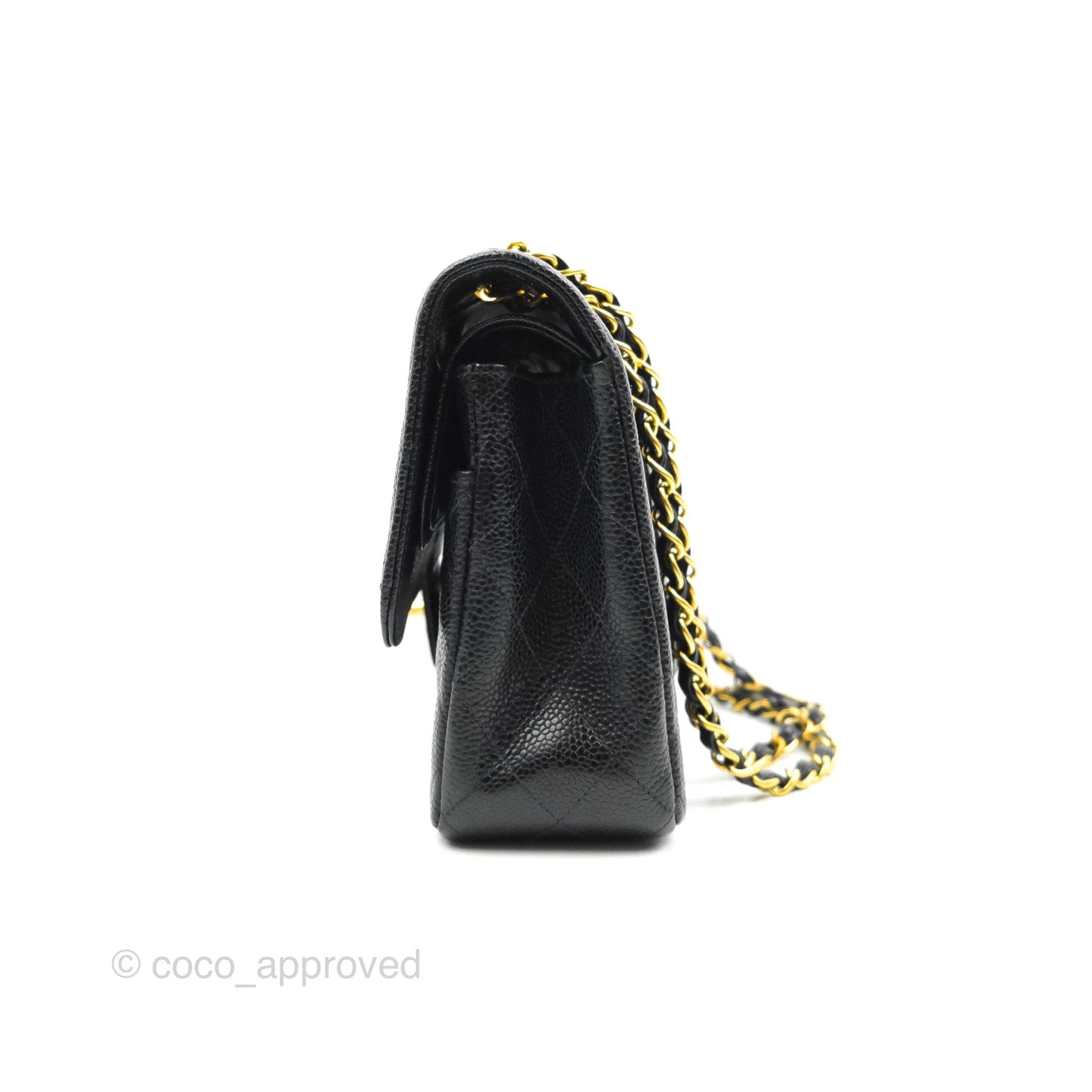 Chanel Vintage Classic M/L Medium Double Flap Black Caviar 24K Gold Hardware