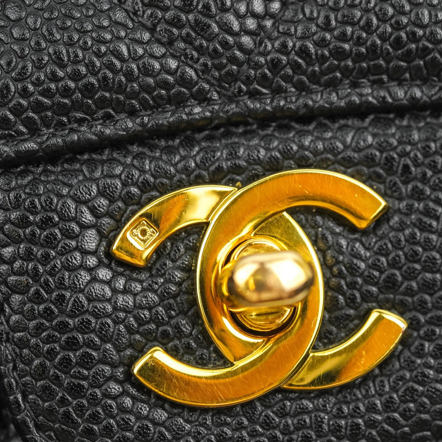 Chanel Vintage Classic M/L Medium Double Flap Black Caviar 24K Gold Hardware