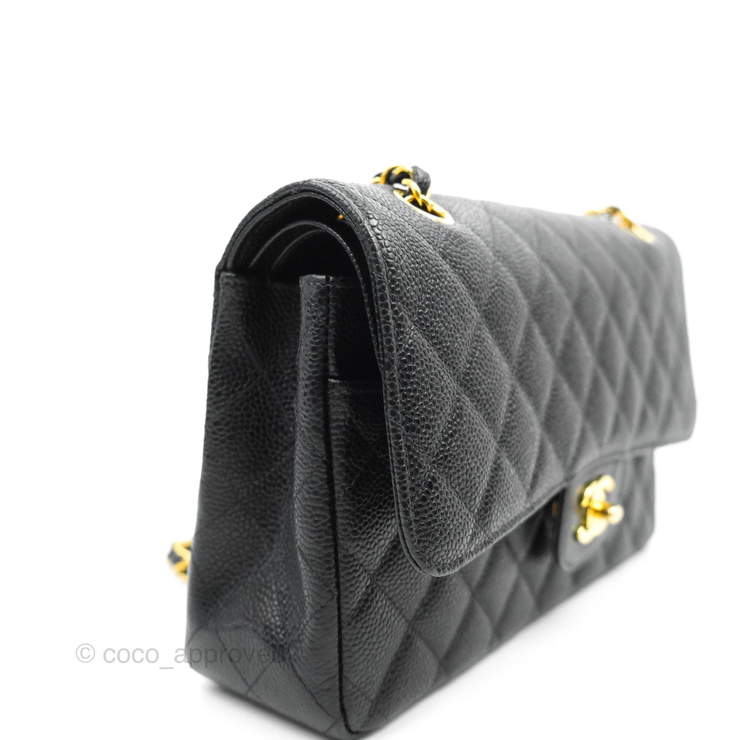 Chanel Vintage Classic M/L Medium Double Flap Black Caviar 24K Gold Hardware