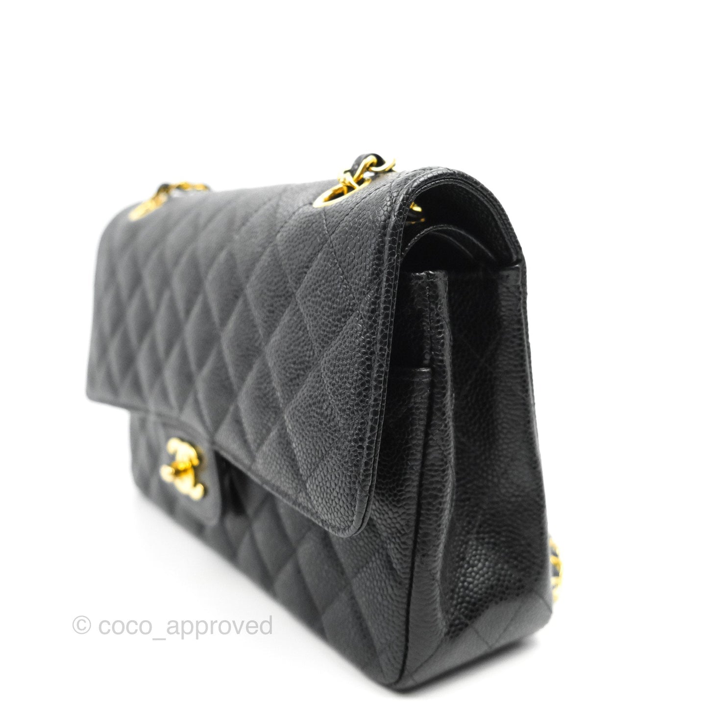 Chanel Vintage Classic M/L Medium Double Flap Black Caviar 24K Gold Hardware