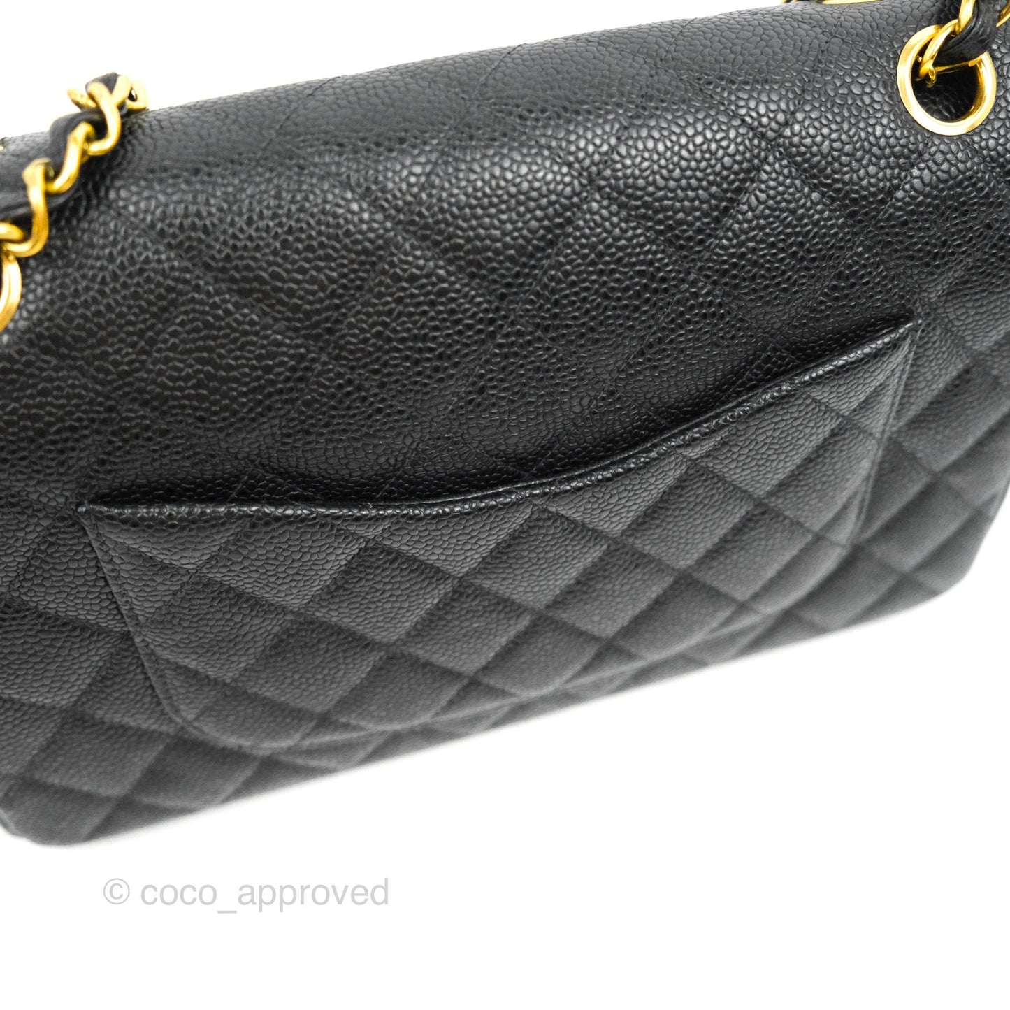Chanel Vintage Classic M/L Medium Double Flap Black Caviar 24K Gold Hardware