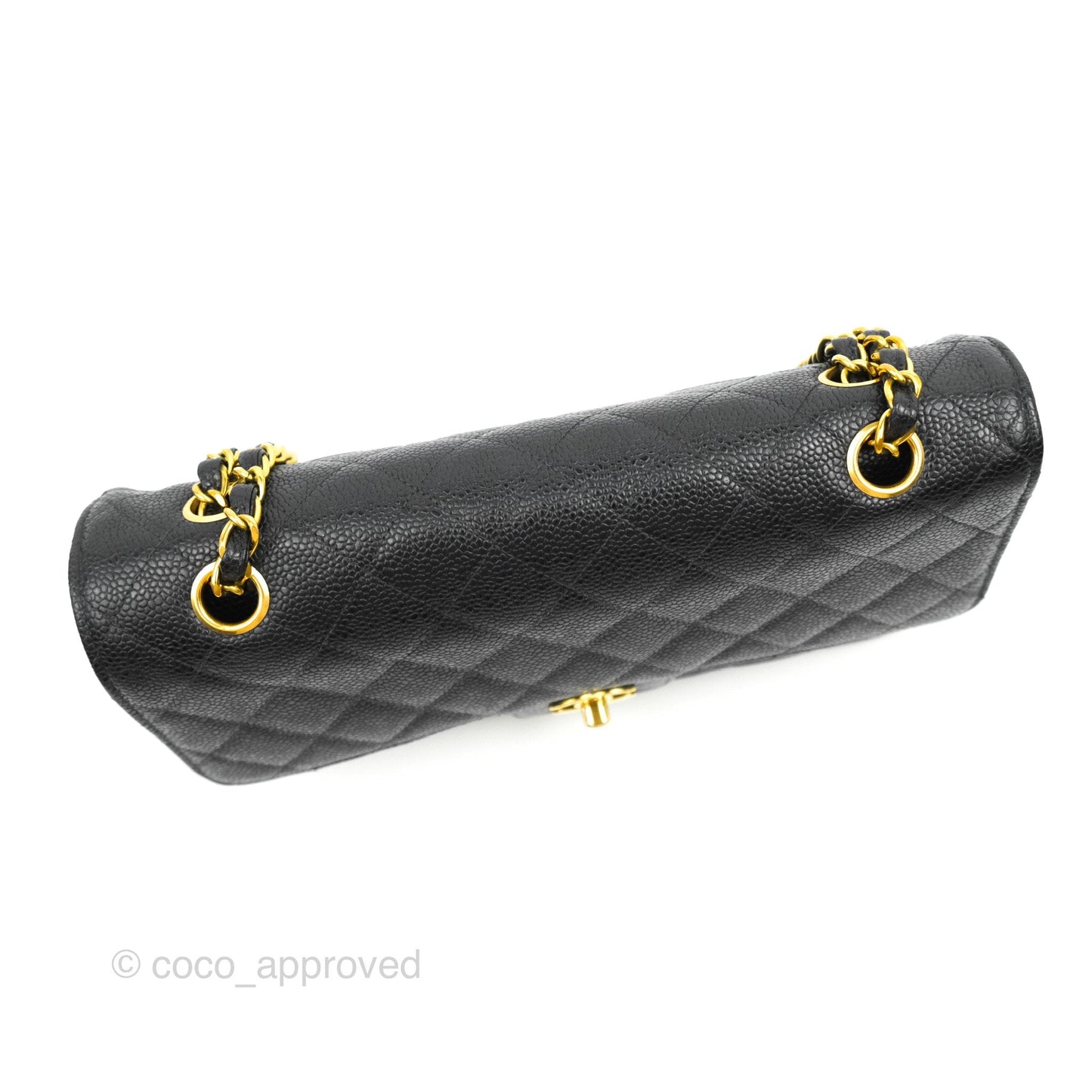 Chanel Vintage Classic M/L Medium Double Flap Black Caviar 24K Gold Hardware
