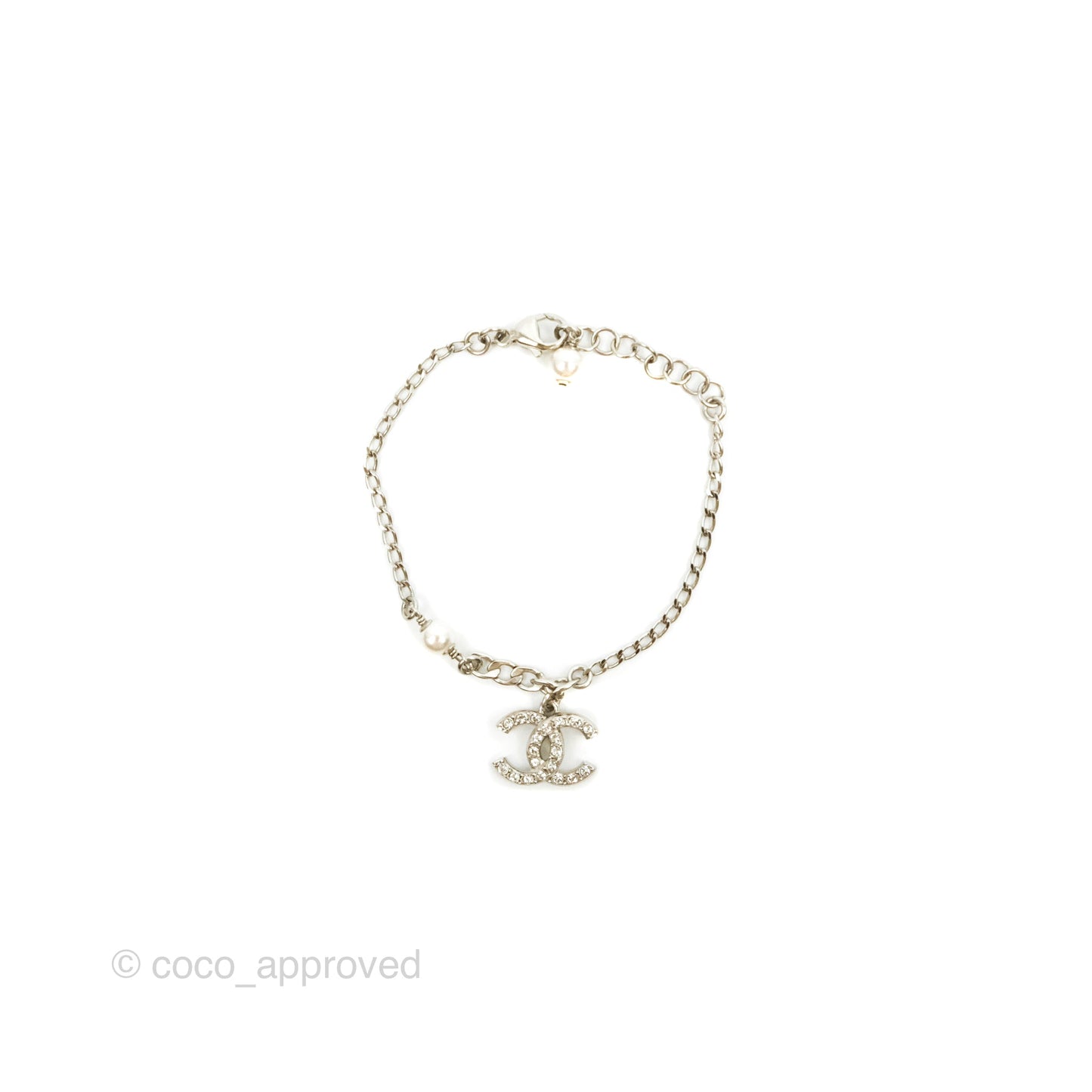 Chanel CC Pearl Crystal Bracelet Silver Hardware 21A