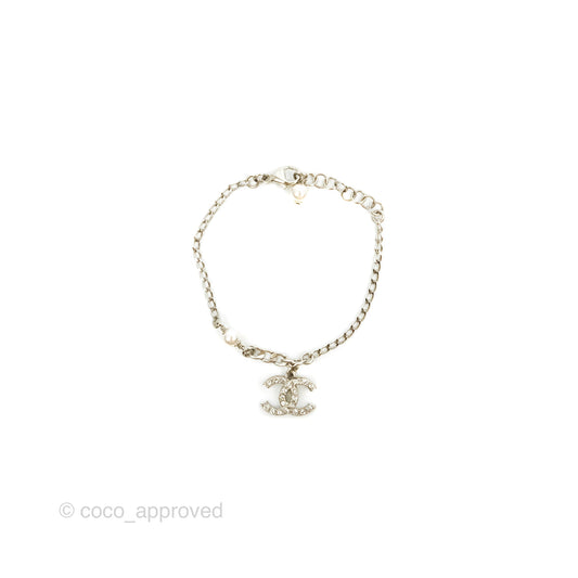 Chanel CC Pearl Crystal Bracelet Silver Hardware 21A