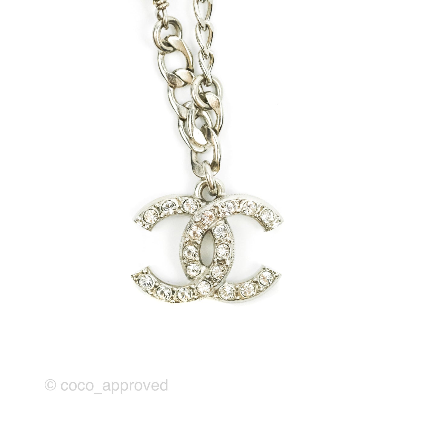 Chanel CC Pearl Crystal Bracelet Silver Hardware 21A