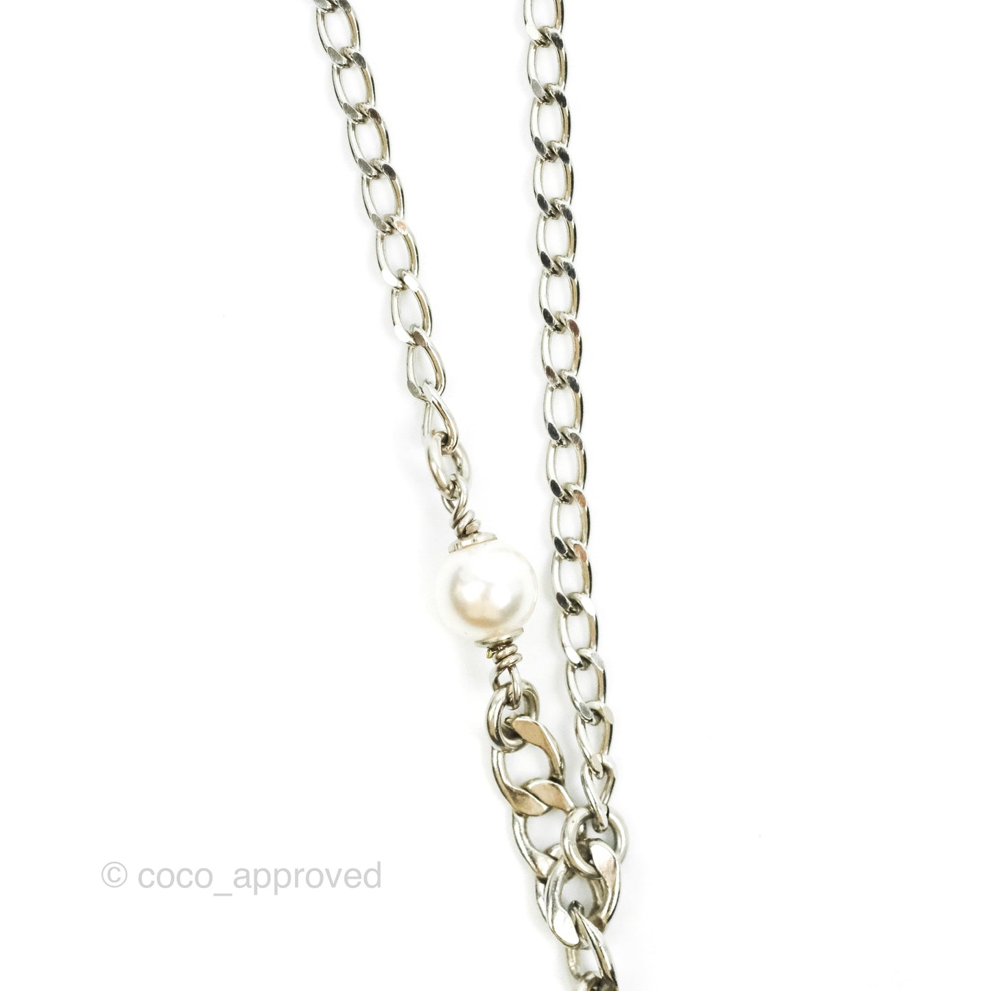 Chanel CC Pearl Crystal Bracelet Silver Hardware 21A