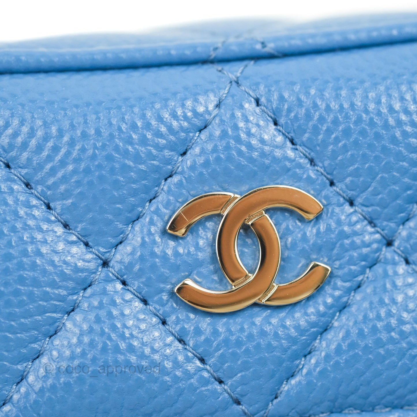 Chanel Quilted Vanity Phone Holder With Chain Blue Caviar Gold Hardware