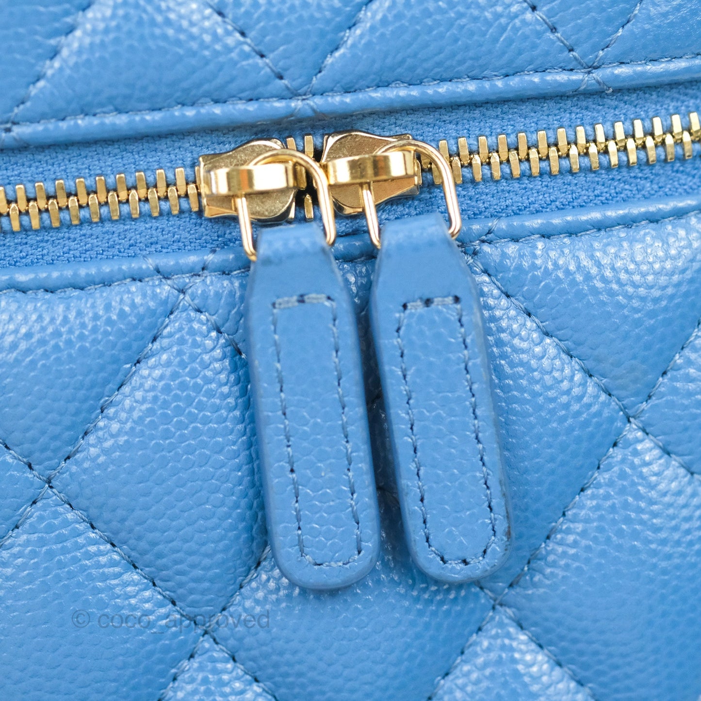 Chanel Quilted Vanity Phone Holder With Chain Blue Caviar Gold Hardware