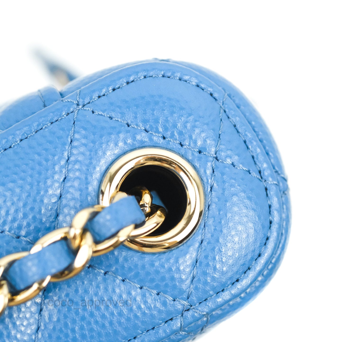 Chanel Quilted Vanity Phone Holder With Chain Blue Caviar Gold Hardware