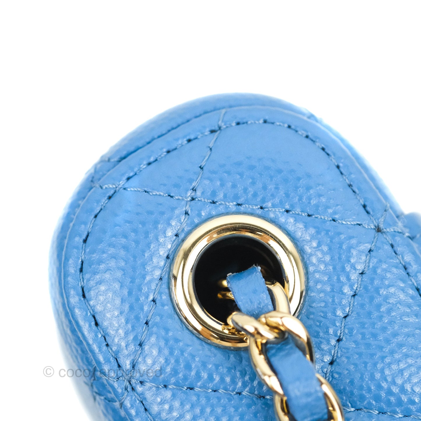 Chanel Quilted Vanity Phone Holder With Chain Blue Caviar Gold Hardware