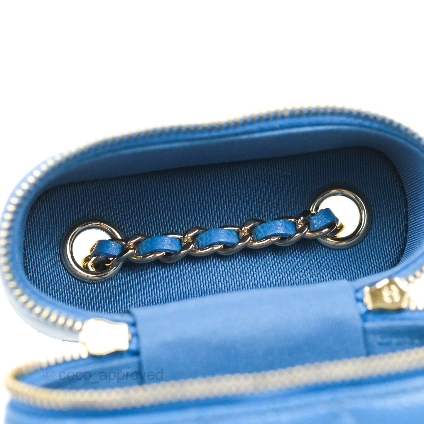 Chanel Quilted Vanity Phone Holder With Chain Blue Caviar Gold Hardware
