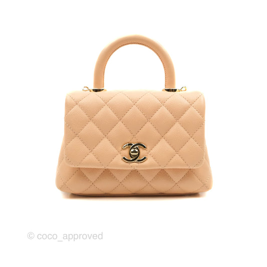 Chanel Mini Coco Handle Quilted Light Beige Pink Caviar Gold Hardware