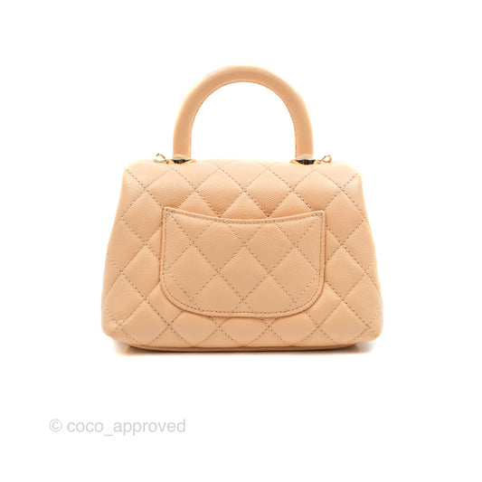 Chanel Mini Coco Handle Quilted Light Beige Pink Caviar Gold Hardware
