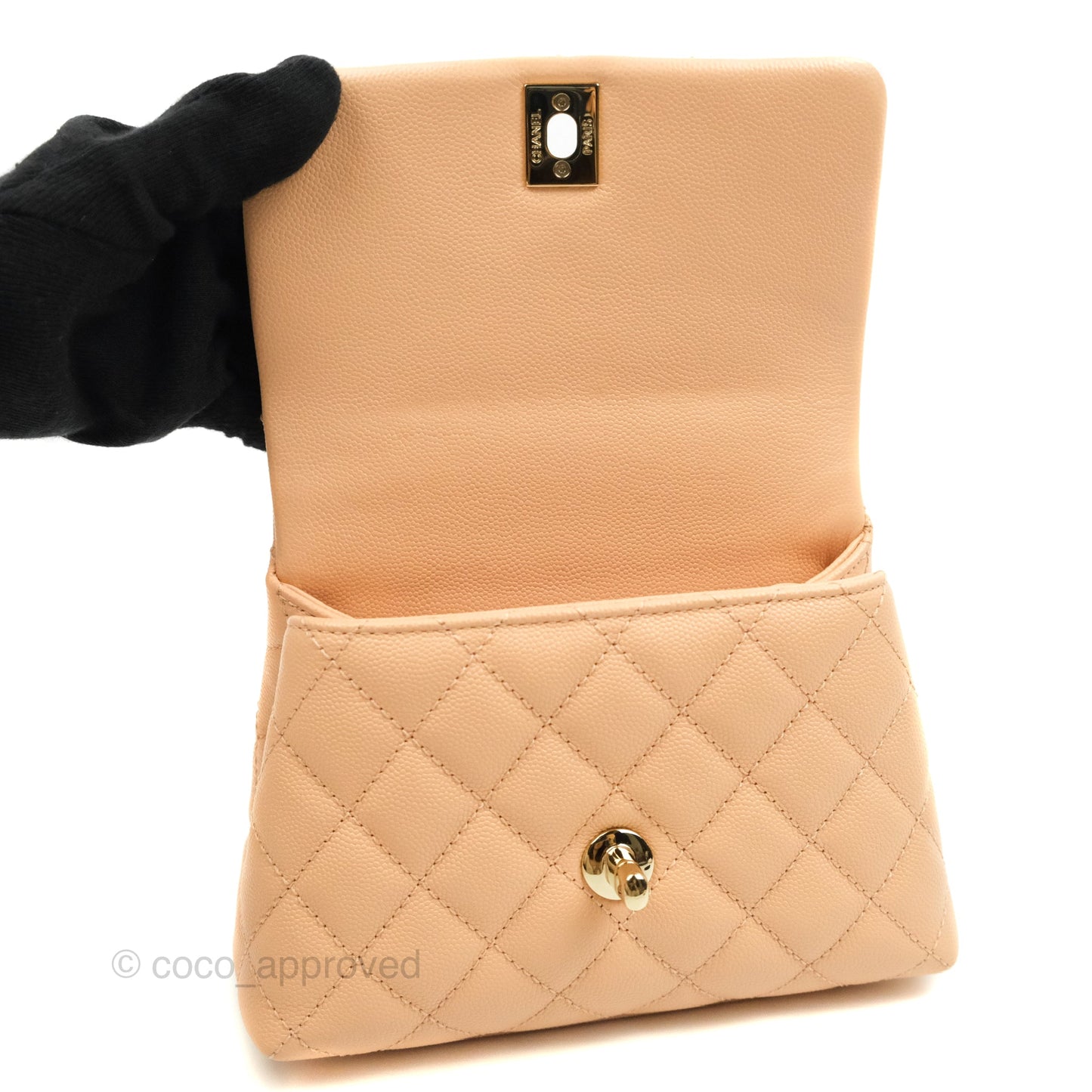 Chanel Mini Coco Handle Quilted Light Beige Pink Caviar Gold Hardware
