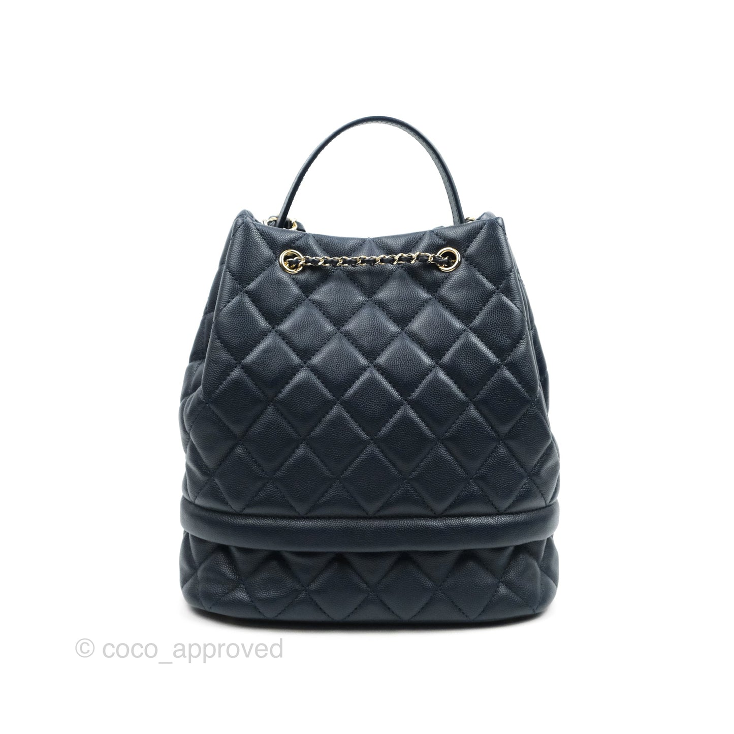 Chanel Medium Quilted Rolled Up Bucket Drawstring Bag Navy Caviar Gold Hardware