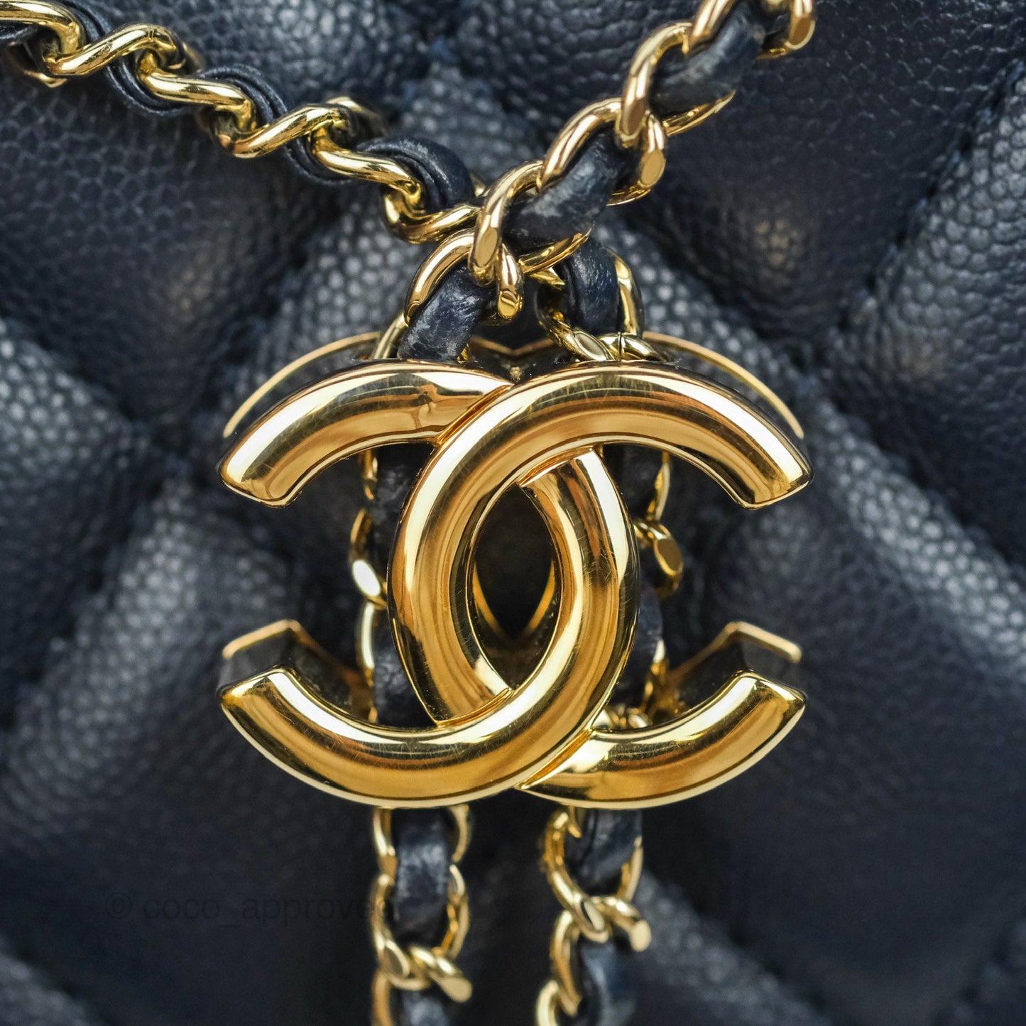 Chanel Medium Quilted Rolled Up Bucket Drawstring Bag Navy Caviar Gold Hardware