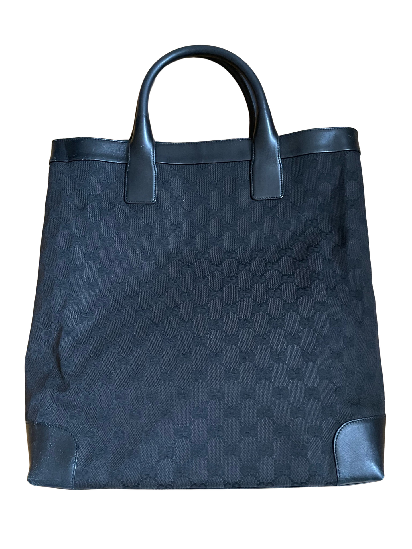 Luxury Gucci Black Jacquard & Leather Tote Bag