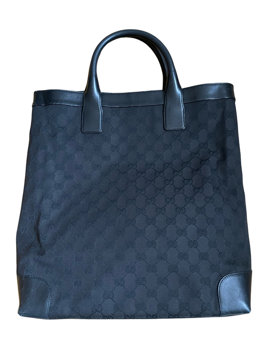 Luxury Gucci Black Jacquard & Leather Tote Bag