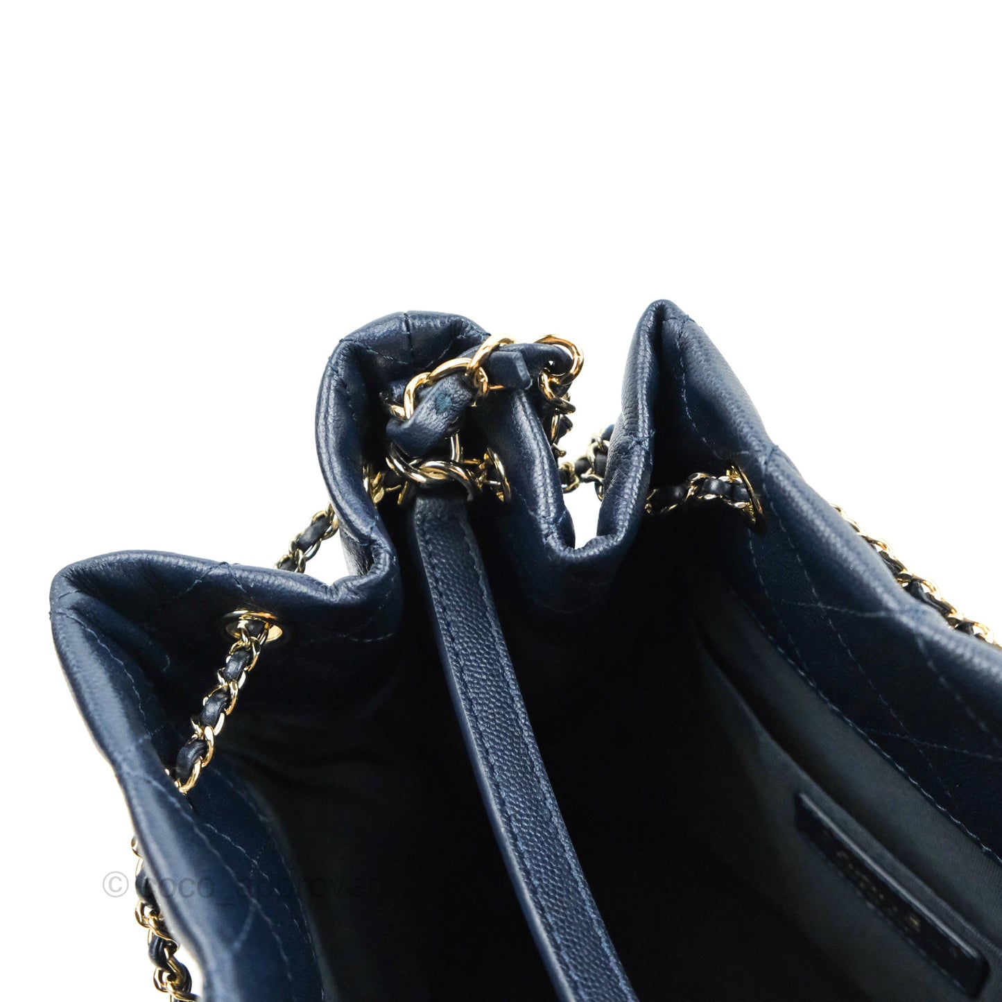 Chanel Medium Quilted Rolled Up Bucket Drawstring Bag Navy Caviar Gold Hardware