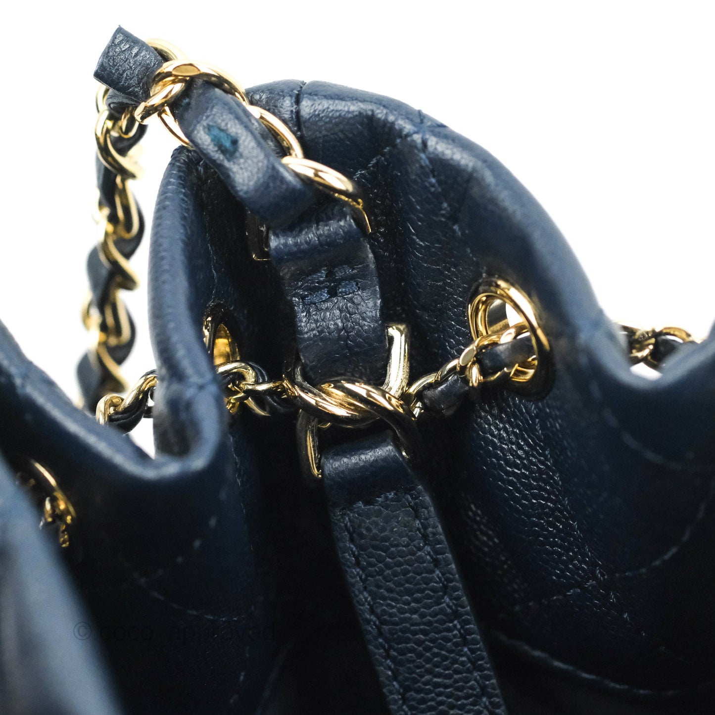 Chanel Medium Quilted Rolled Up Bucket Drawstring Bag Navy Caviar Gold Hardware