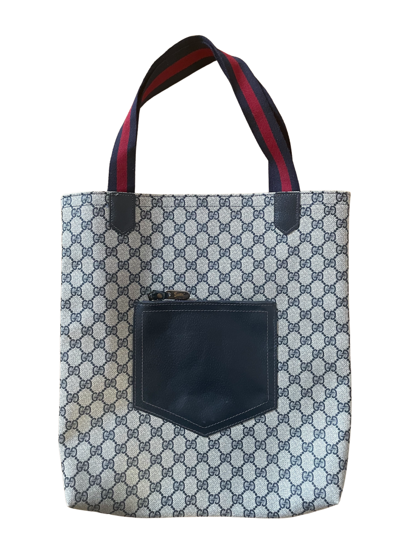 Luxury Gucci Light Gray Navy Red Tote Bag