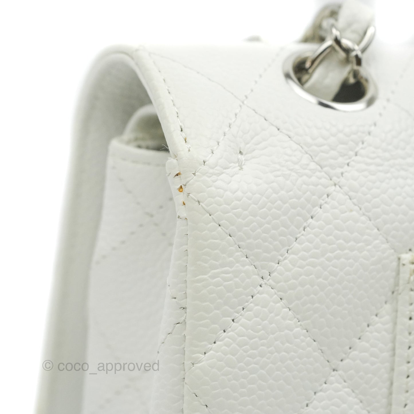 Chanel Quilted M/L Medium Double Flap White Caviar Silver Hardware