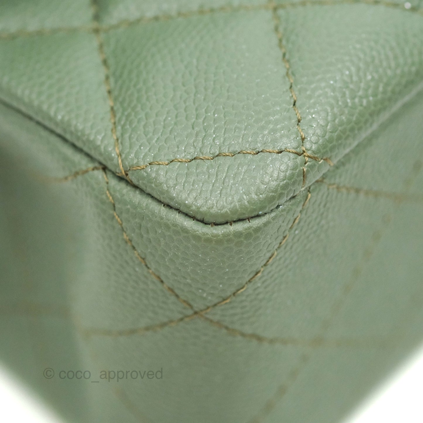 Chanel Quilted M/L Medium Double Flap Iridescent Olive Green Caviar Aged Gold Hardware 18C