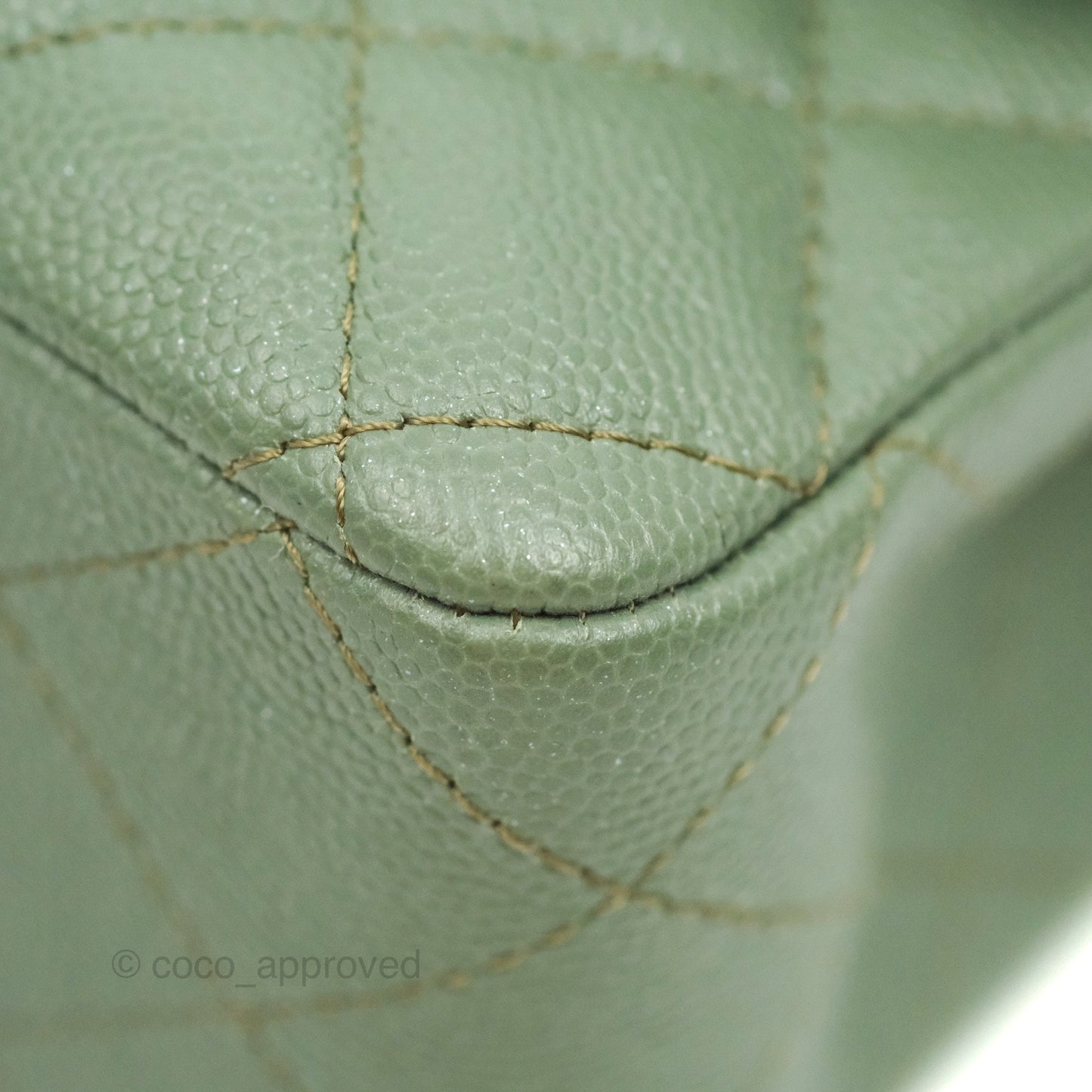 Chanel Quilted M/L Medium Double Flap Iridescent Olive Green Caviar Aged Gold Hardware 18C