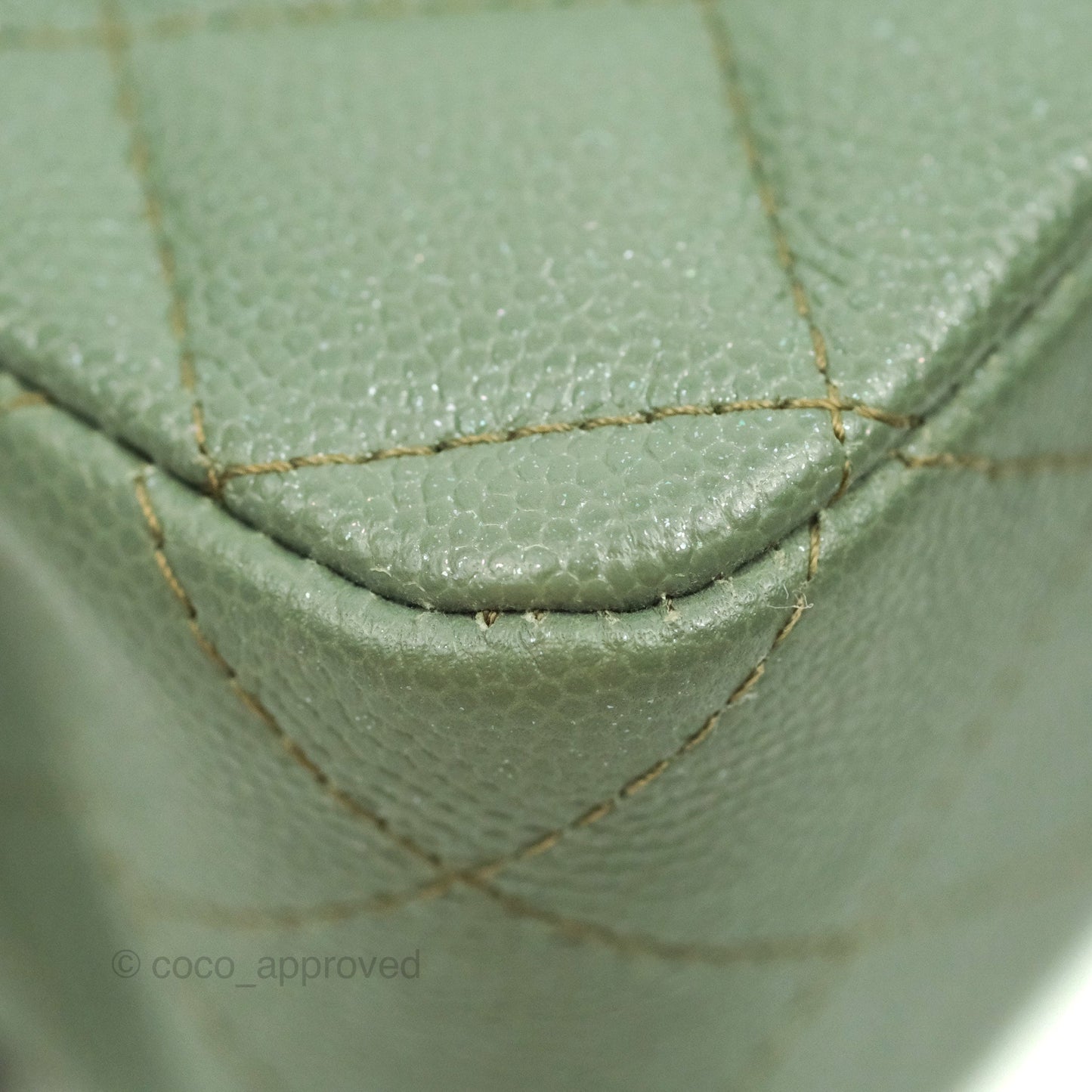Chanel Quilted M/L Medium Double Flap Iridescent Olive Green Caviar Aged Gold Hardware 18C