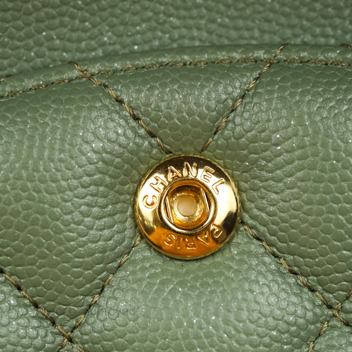 Chanel Quilted M/L Medium Double Flap Iridescent Olive Green Caviar Aged Gold Hardware 18C