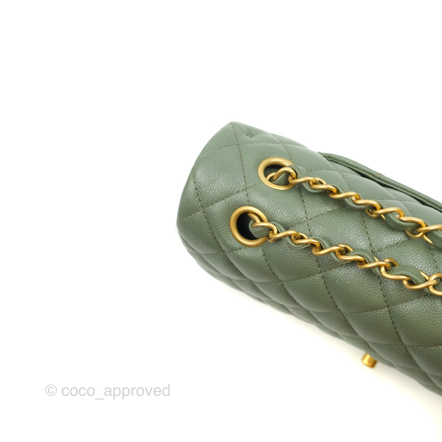 Chanel Quilted M/L Medium Double Flap Iridescent Olive Green Caviar Aged Gold Hardware 18C