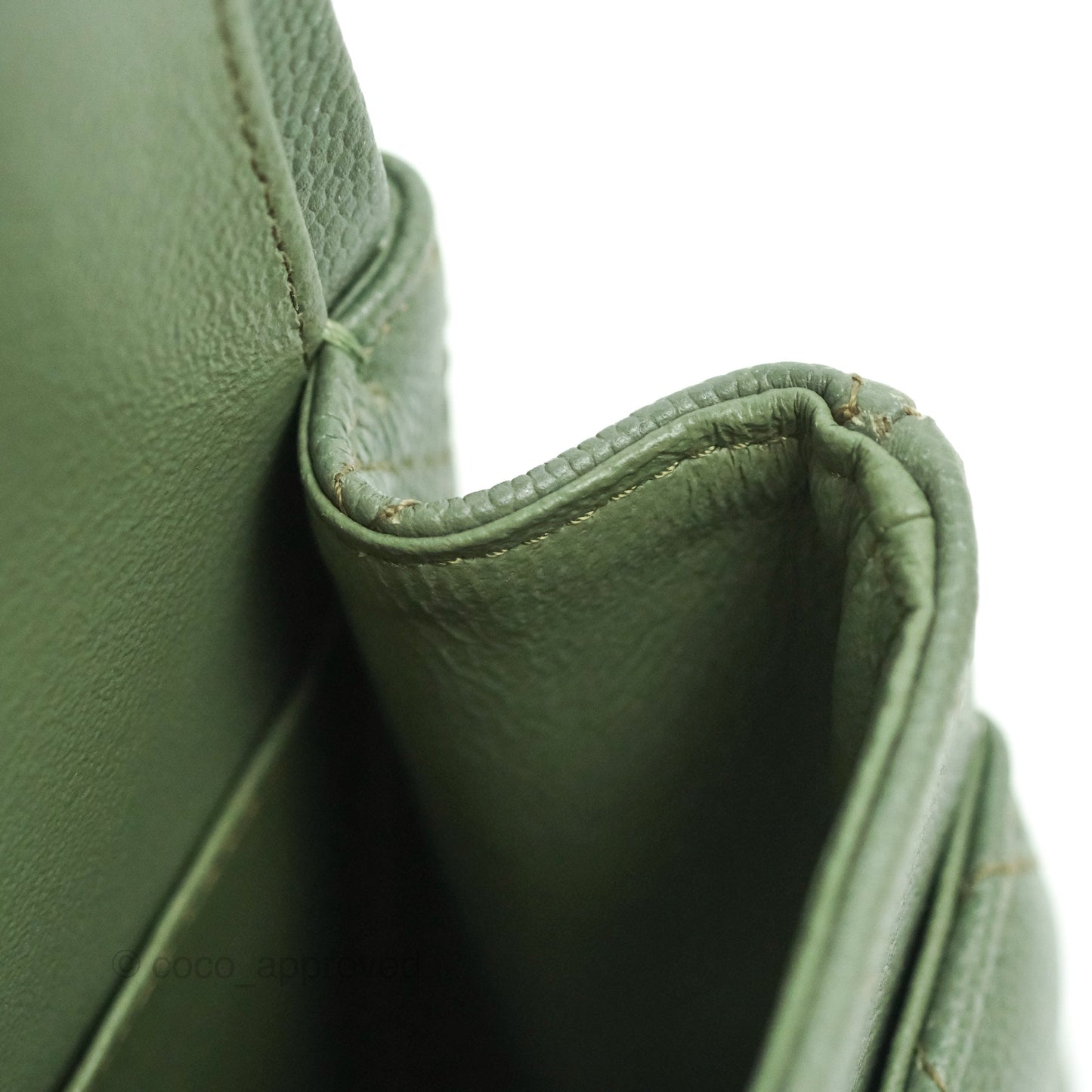 Chanel Quilted M/L Medium Double Flap Iridescent Olive Green Caviar Aged Gold Hardware 18C