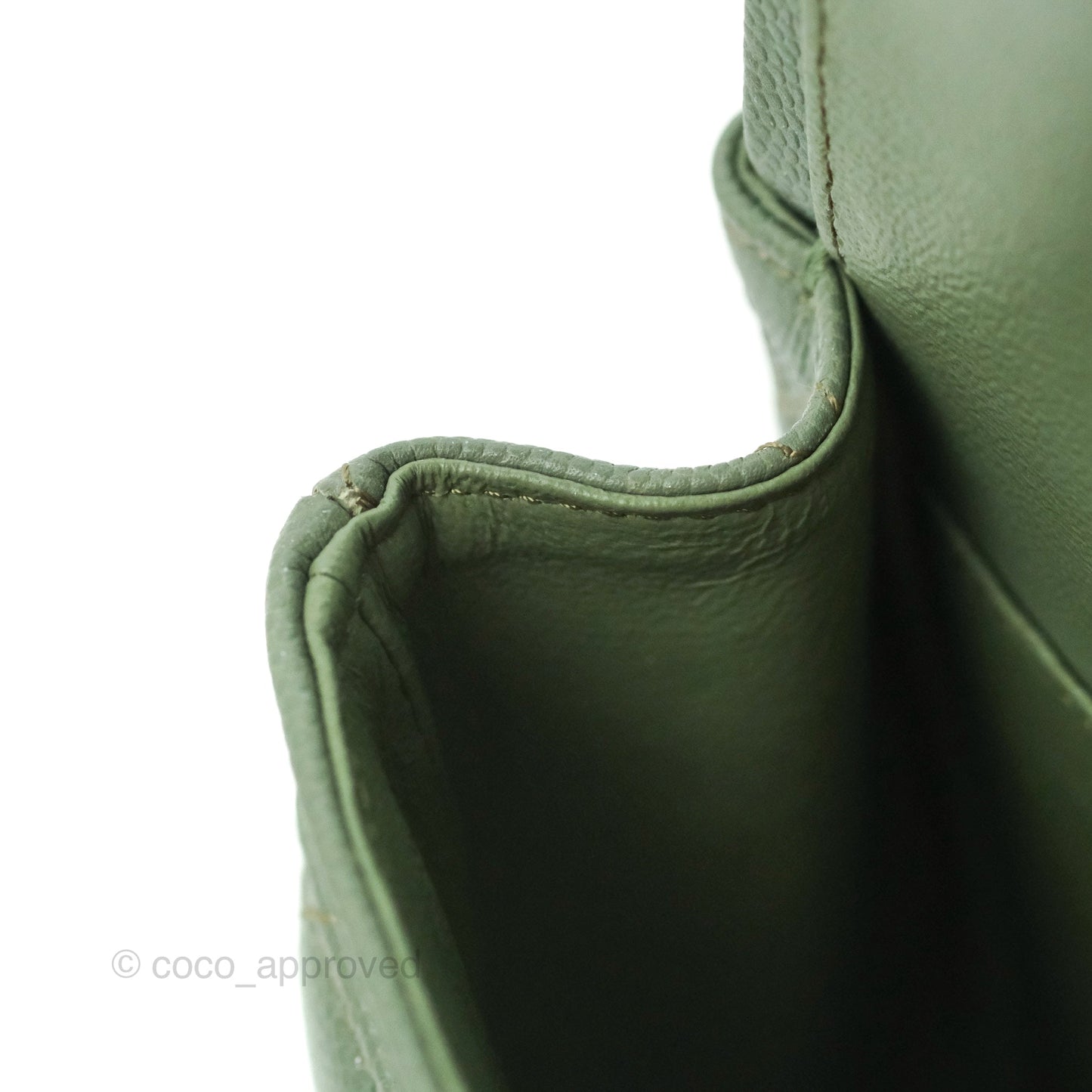 Chanel Quilted M/L Medium Double Flap Iridescent Olive Green Caviar Aged Gold Hardware 18C