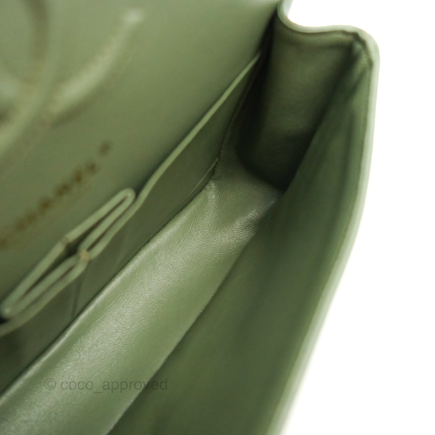 Chanel Quilted M/L Medium Double Flap Iridescent Olive Green Caviar Aged Gold Hardware 18C