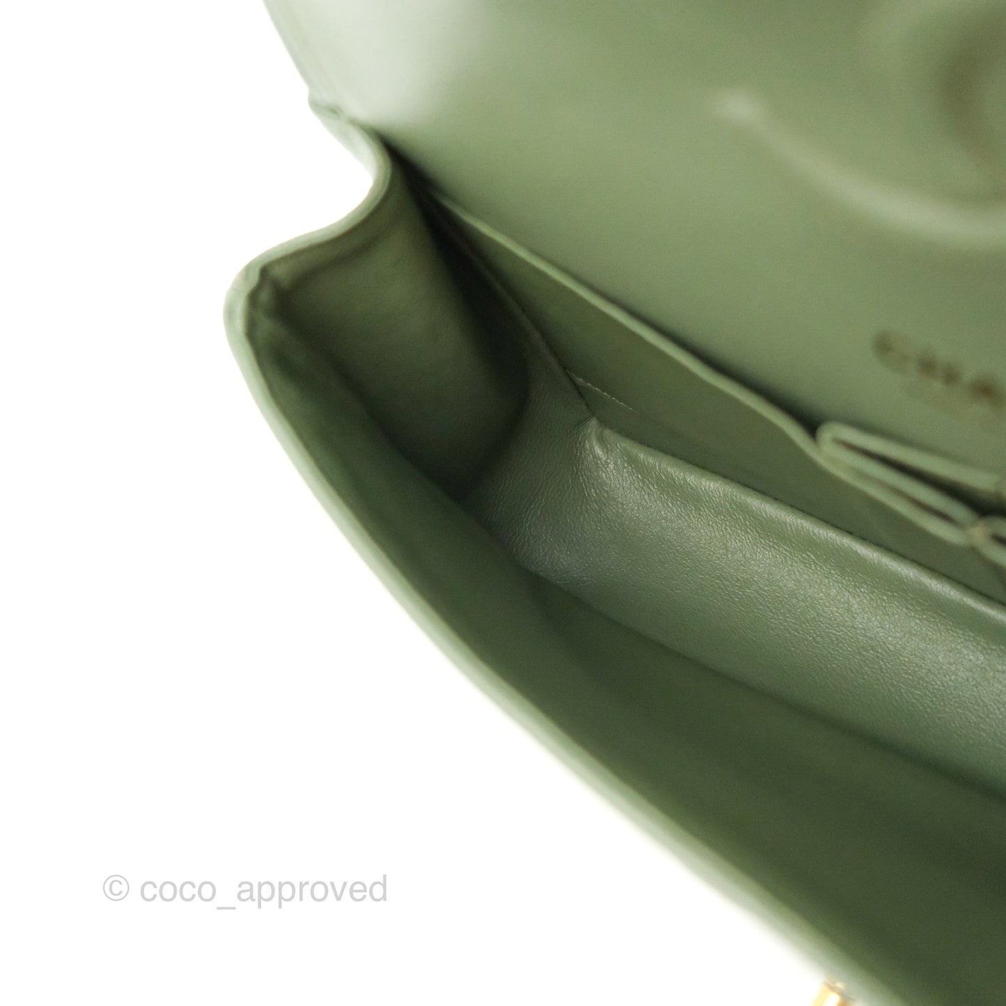 Chanel Quilted M/L Medium Double Flap Iridescent Olive Green Caviar Aged Gold Hardware 18C