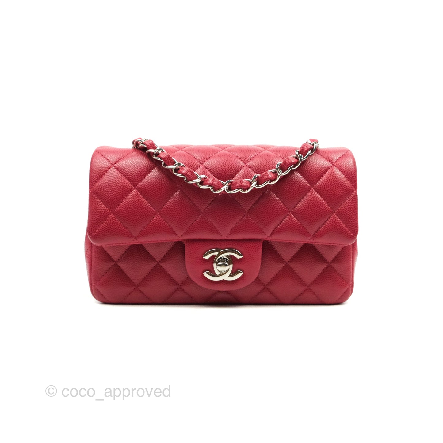 Chanel Quilted Mini Rectangular Flap Cherry Red Caviar Silver Hardware 18B