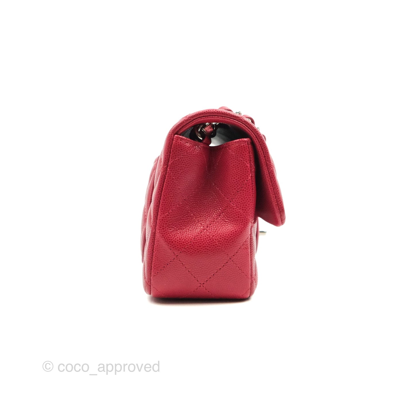 Chanel Quilted Mini Rectangular Flap Cherry Red Caviar Silver Hardware 18B