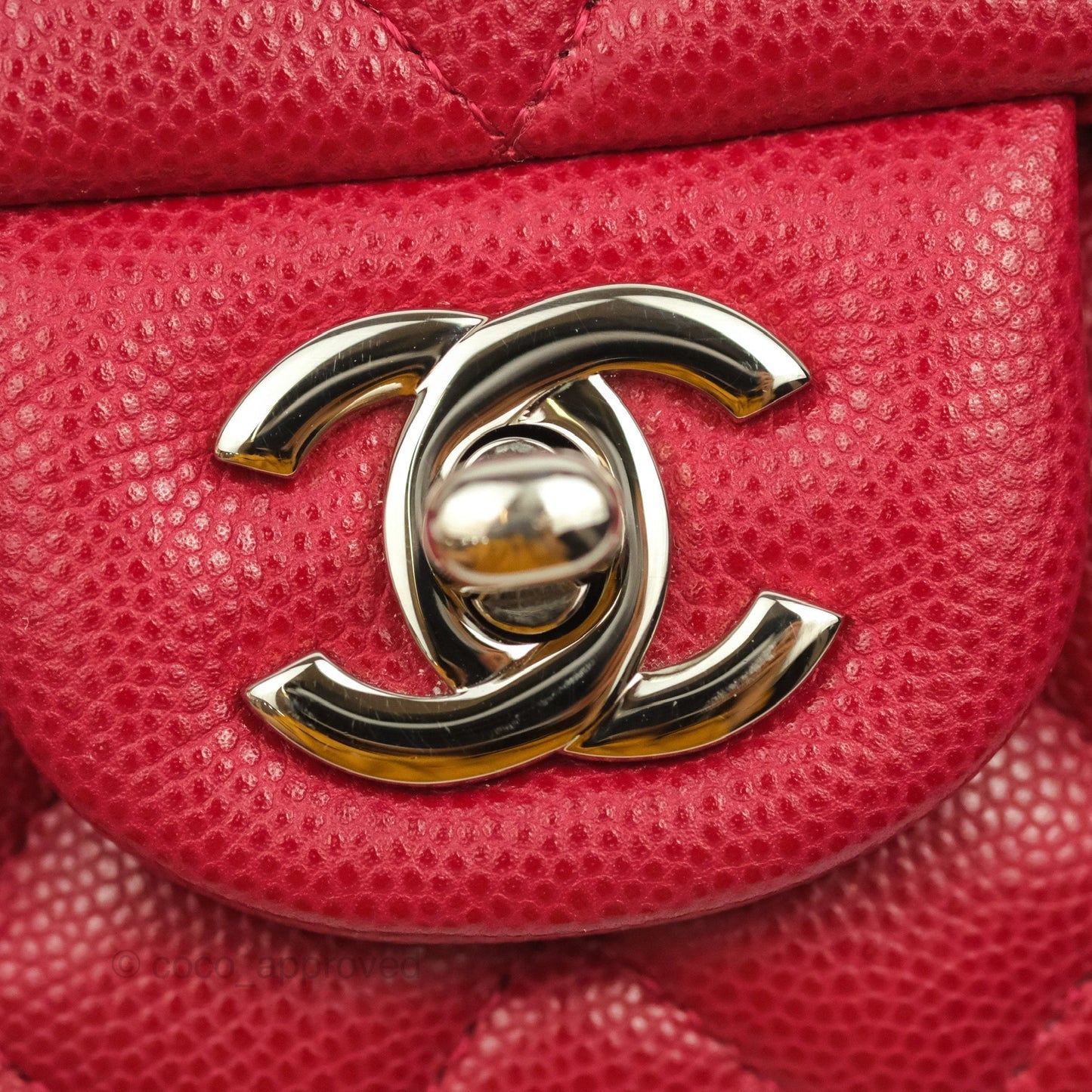 Chanel Quilted Mini Rectangular Flap Cherry Red Caviar Silver Hardware 18B