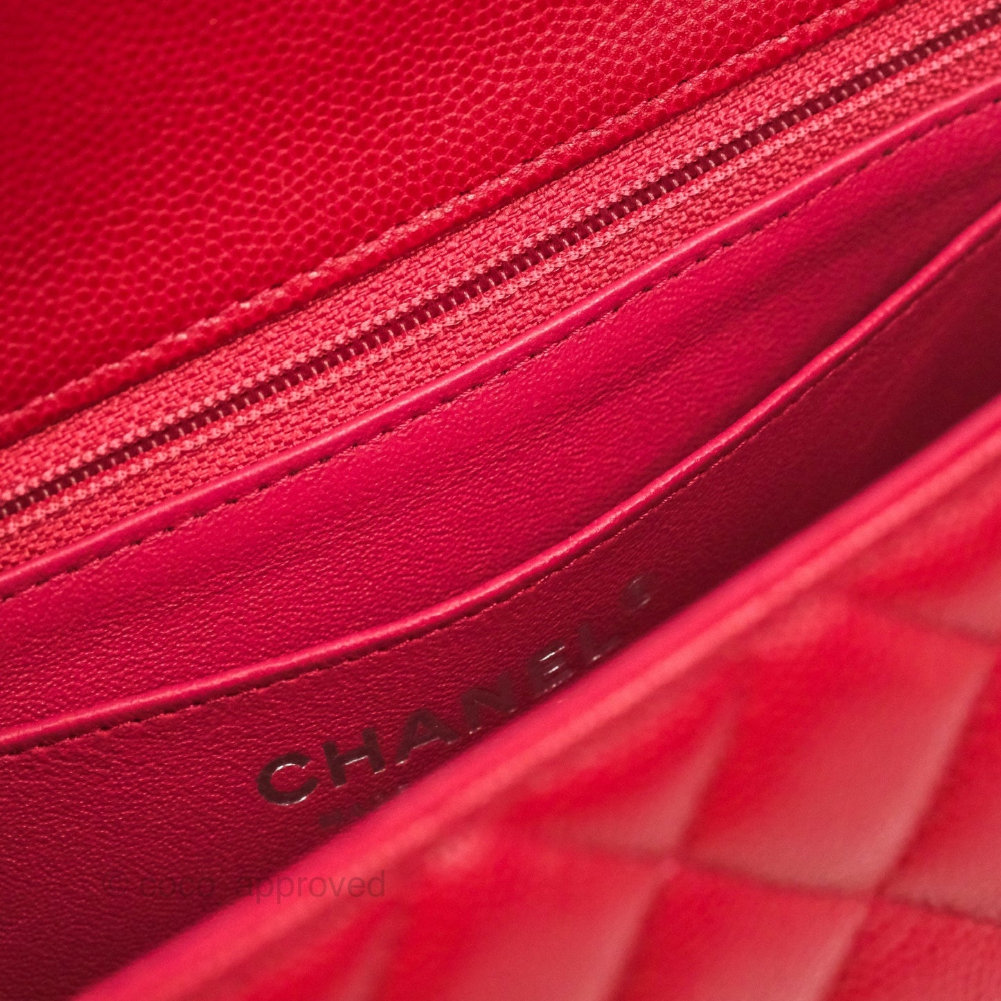 Chanel Quilted Mini Rectangular Flap Cherry Red Caviar Silver Hardware 18B