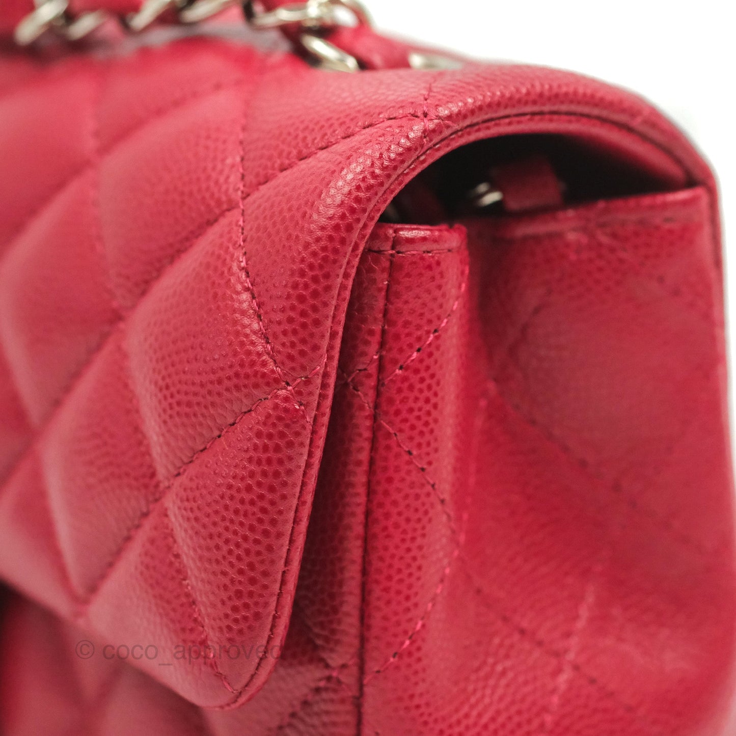 Chanel Quilted Mini Rectangular Flap Cherry Red Caviar Silver Hardware 18B